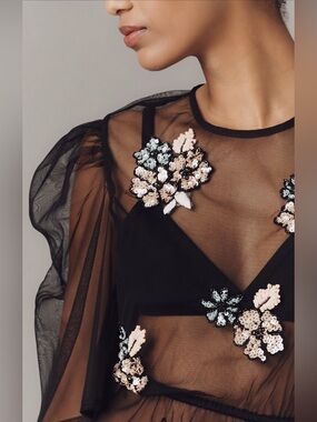 ✨ Anthropologie Embellished Sheer Mesh Top Sz M
